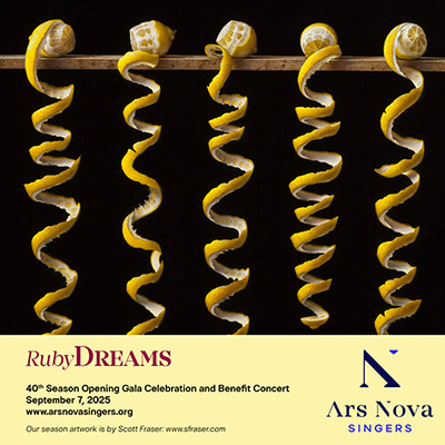 a row of lemons sit on a horizontal wooden plank. Their rinds are peeled and still attached to the lemons, hanging below the plank in a spiral. Below the image in a yellow box is the event information.