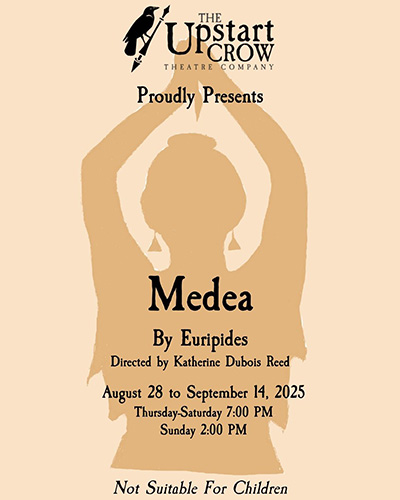 Silhouette of a woman in Greek fashion raising a knife over her head